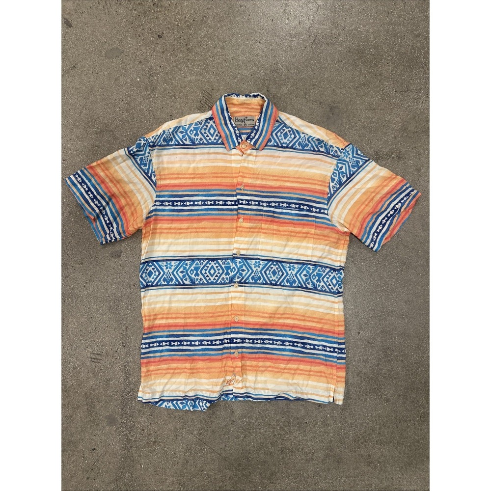 Kenny Flowers‎ Shirt Men SzM Limited Edition Hawaiian Fish Camp Orange Button Up